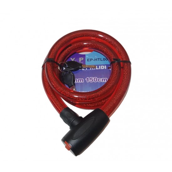 Motosiklet Halat Kilit Anahtarlı Kırmızı 22mm 150cm