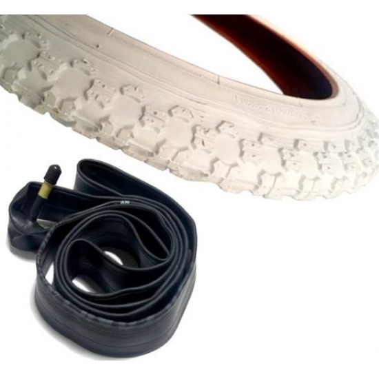 Bisiklet 20 Jant Beyaz Dış ve İç Lastik Seti